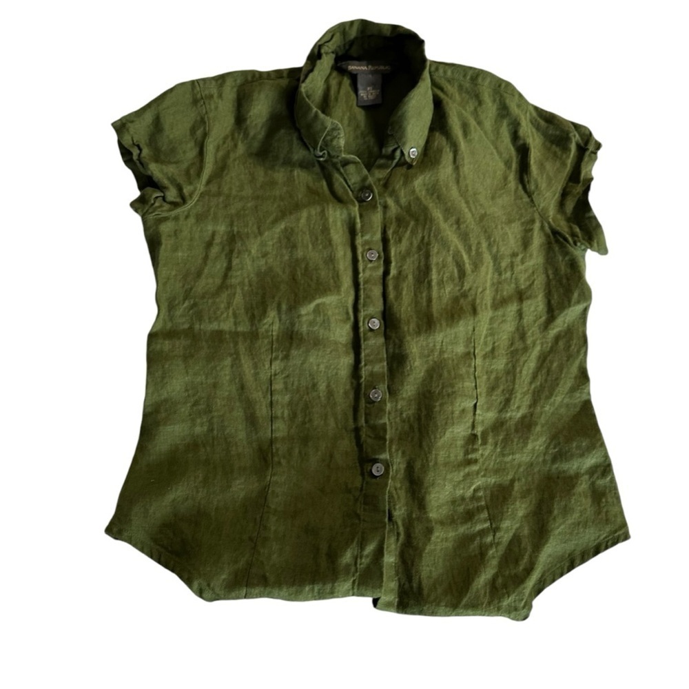 Banana Republic women's size XS military green linen button down blouse
